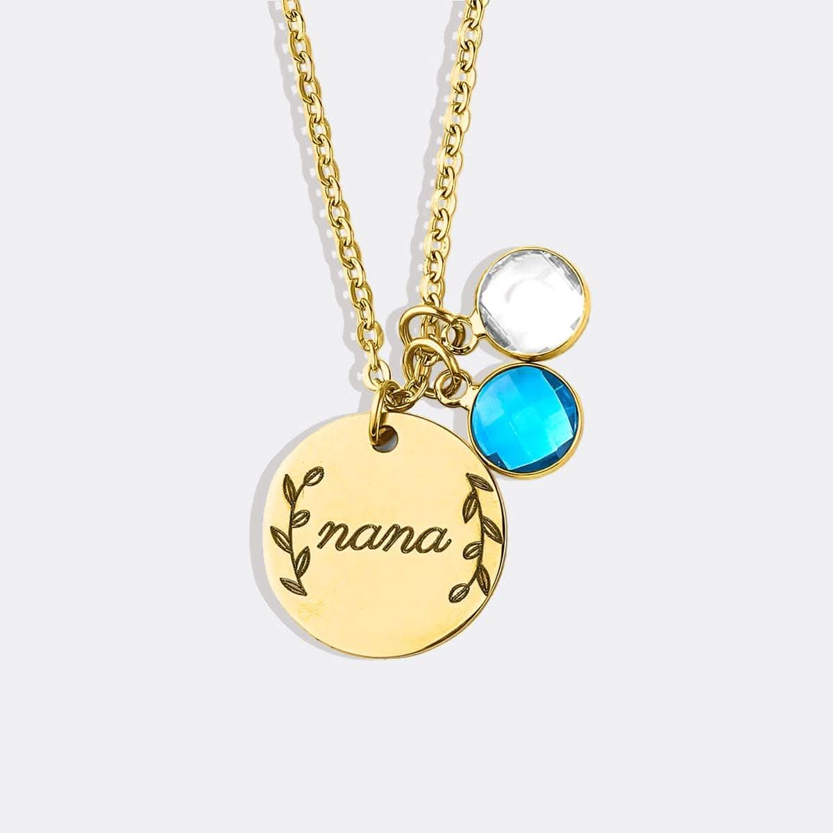 Engraved Birthstone Pendant Necklace with Leaves