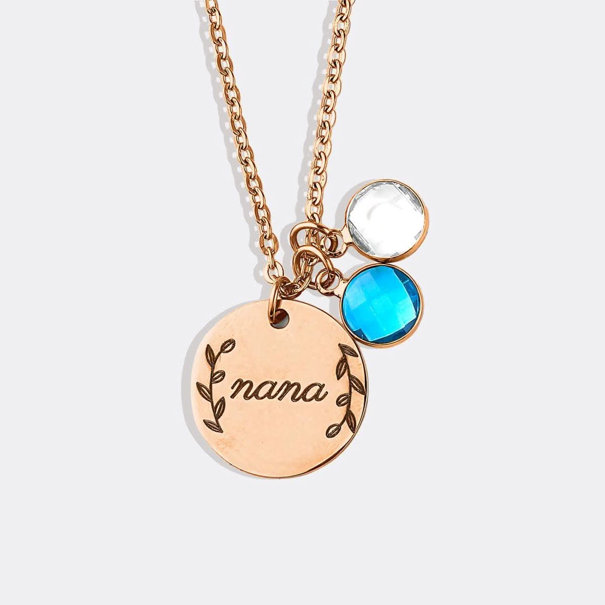 Engraved Birthstone Pendant Necklace with Leaves