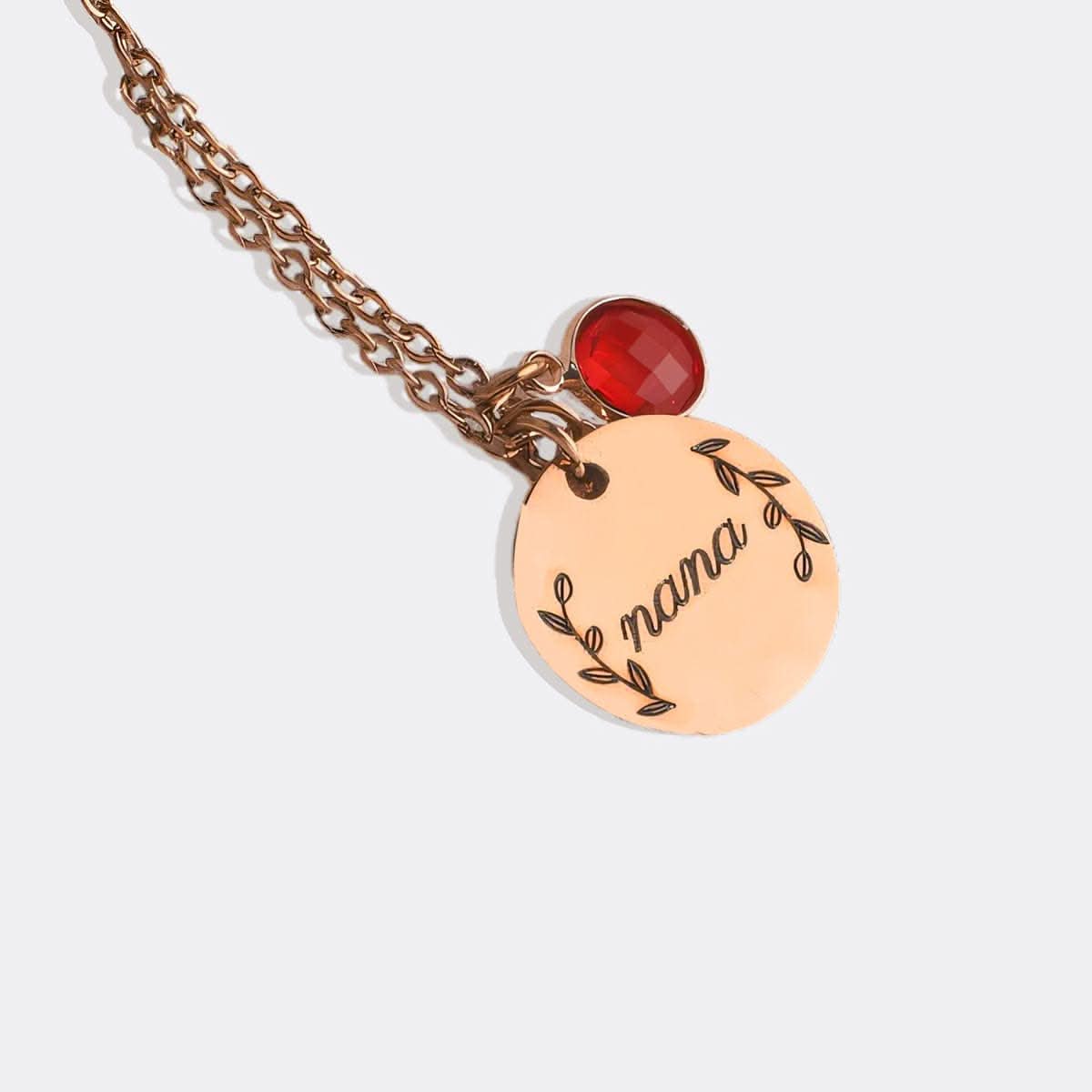 Engraved Birthstone Pendant Necklace with Leaves