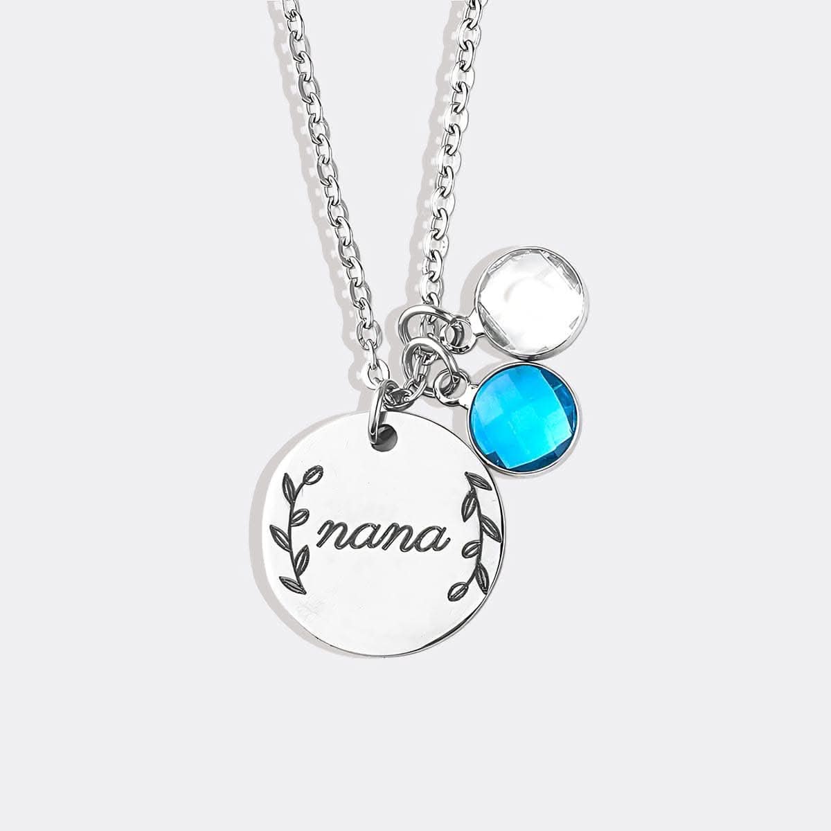 Engraved Birthstone Pendant Necklace with Leaves