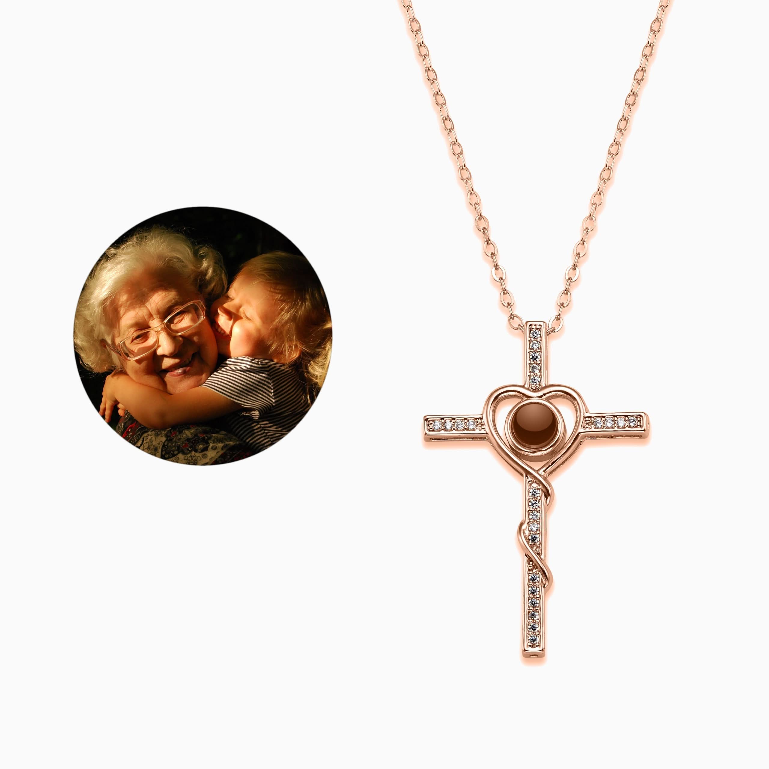 Heart and cross photo necklace