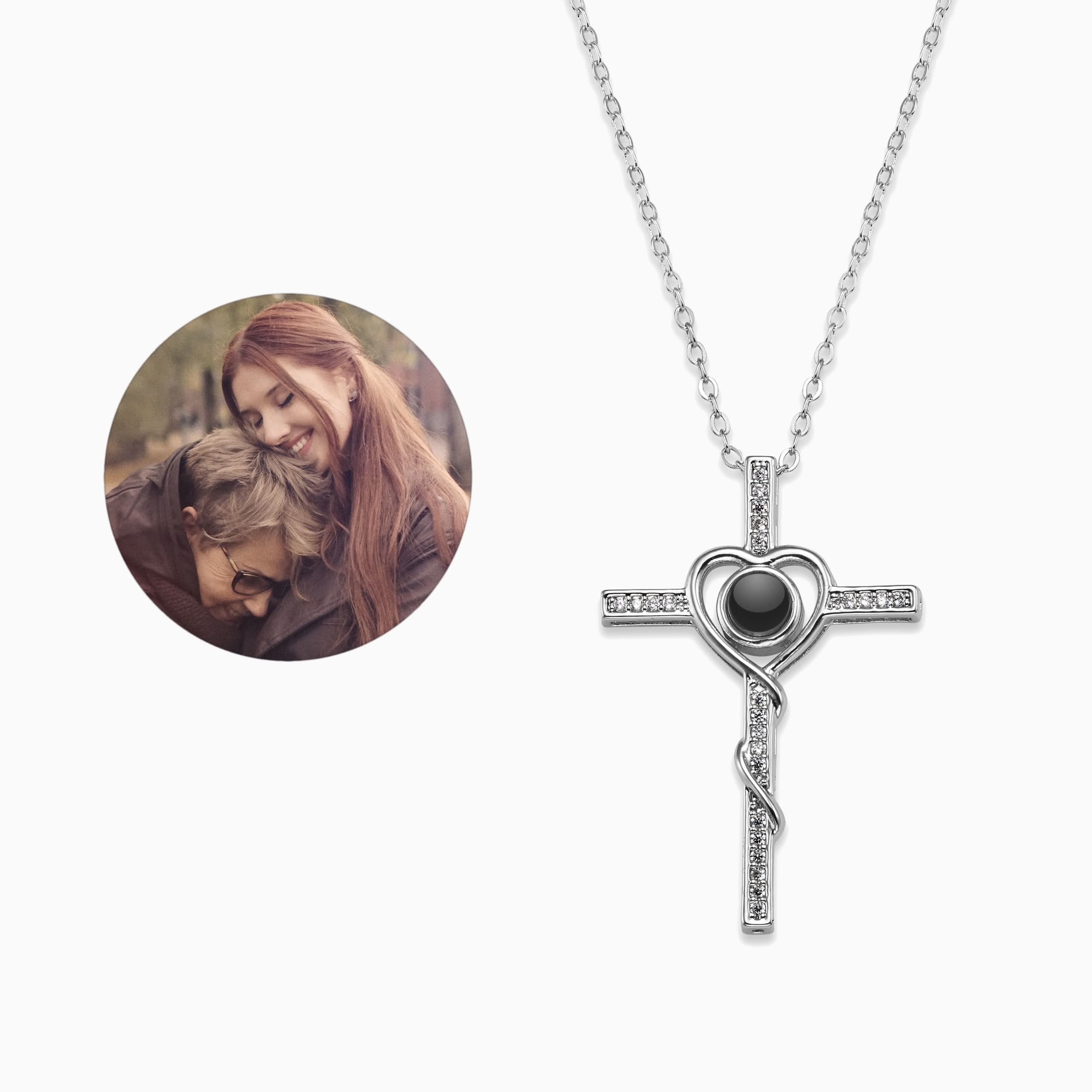 Heart and cross photo necklace