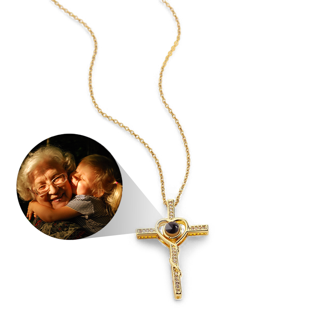 Heart and cross photo necklace
