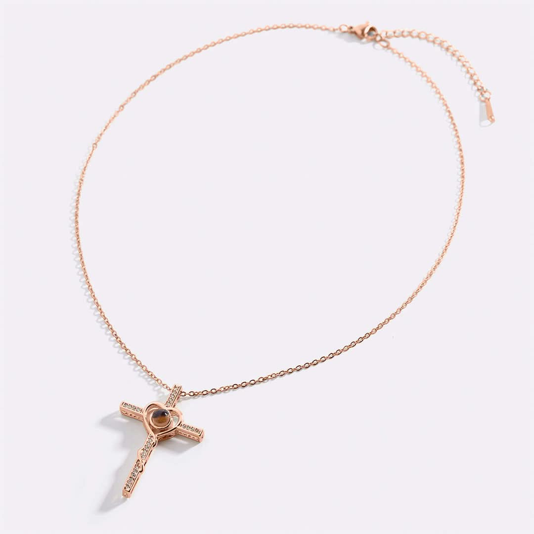 Heart and cross photo necklace