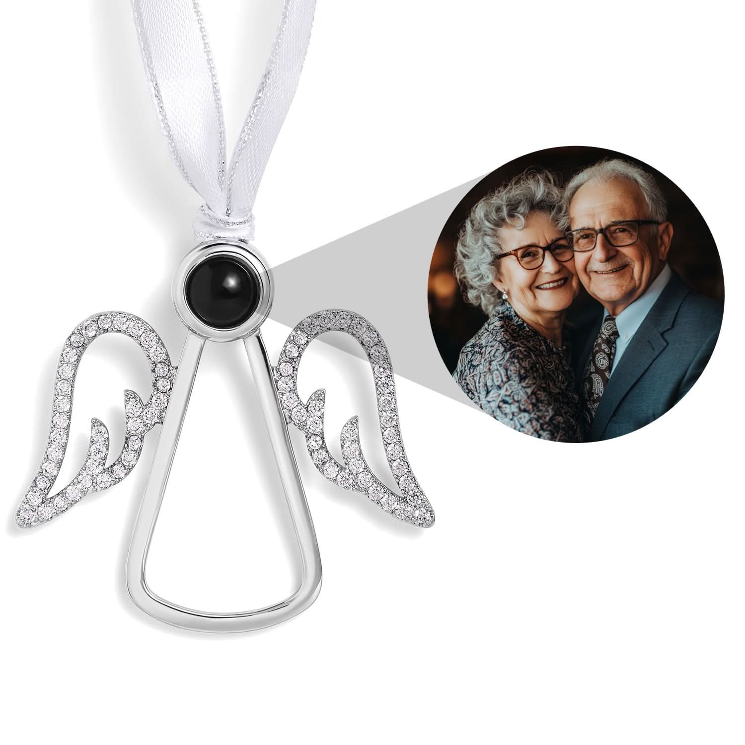 Ornamento fotografico personalizzato a forma di angelo