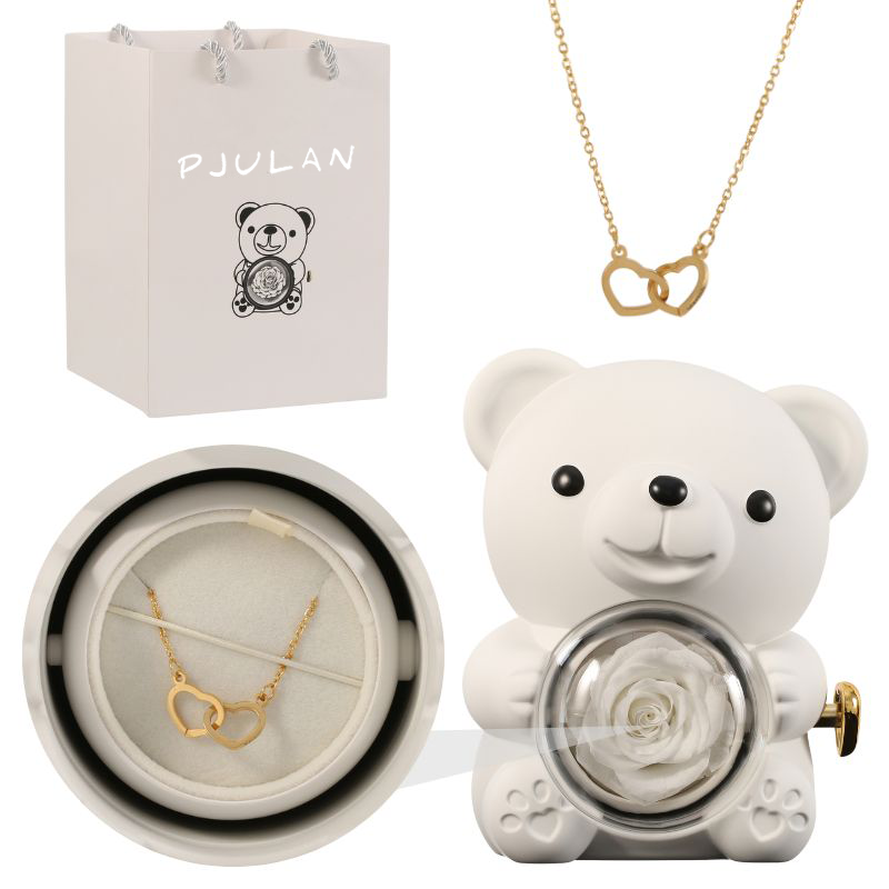 Orsetto rosa eterna con collana incisa
