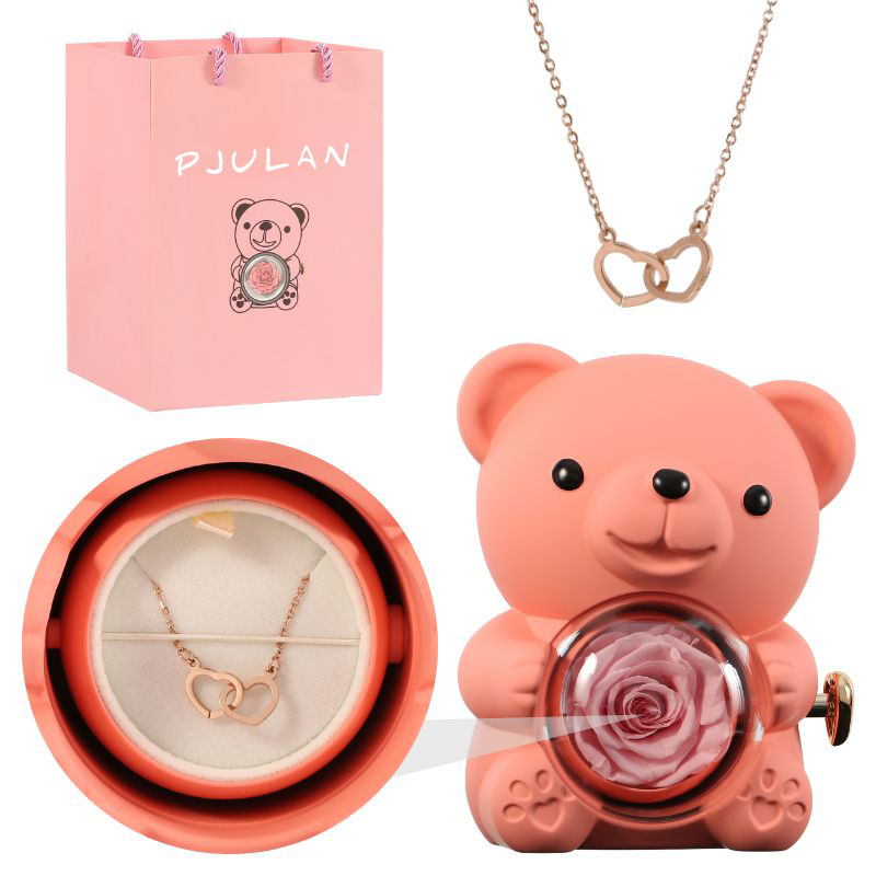 Orsetto rosa eterna con collana incisa