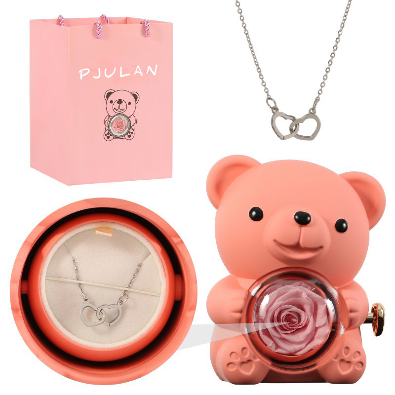 Orsetto rosa eterna con collana incisa