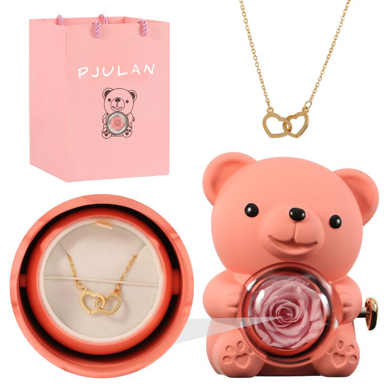 Orsetto rosa eterna con collana incisa