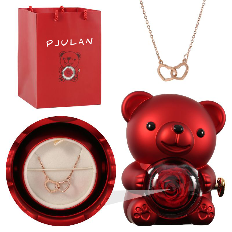 Orsetto rosa eterna con collana incisa