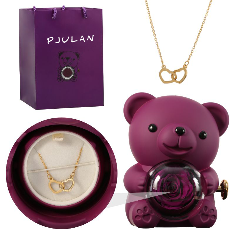 Orsetto rosa eterna con collana incisa
