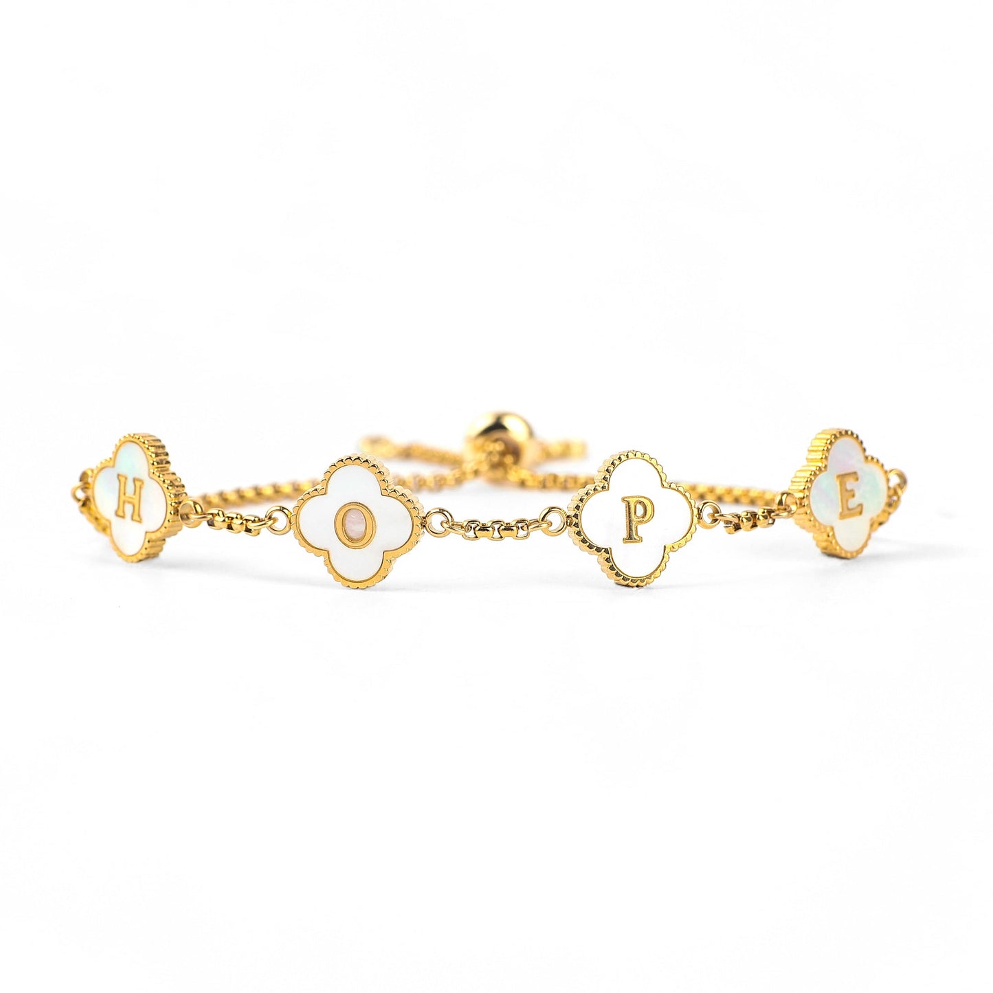 Bracciale con nome personalizzato a quadrifoglio