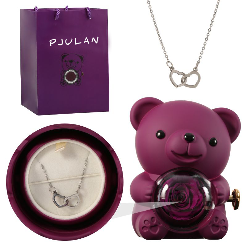 Orsetto rosa eterna con collana incisa