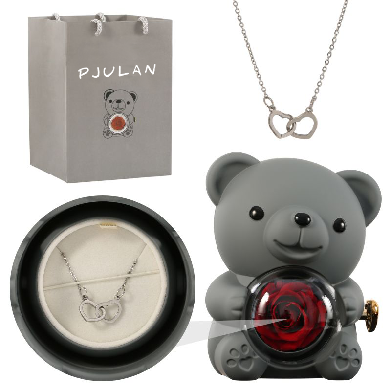 Orsetto rosa eterna con collana incisa