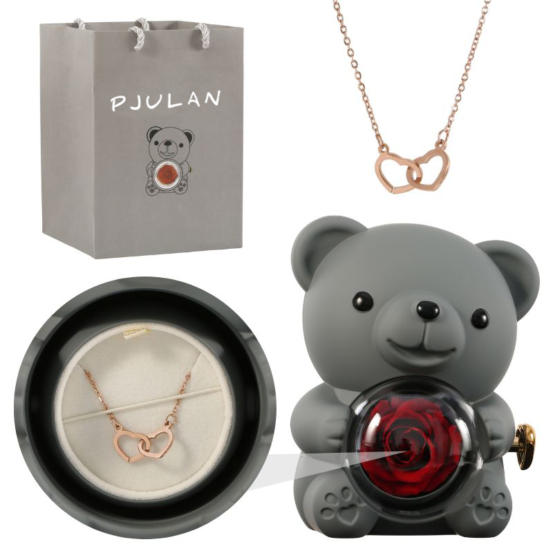 Orsetto rosa eterna con collana incisa