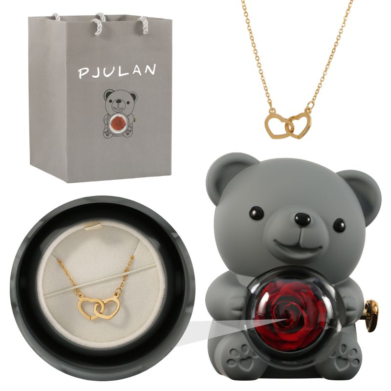 Orsetto rosa eterna con collana incisa