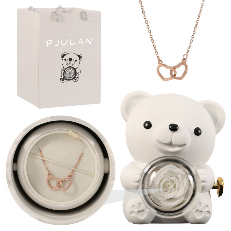 Orsetto rosa eterna con collana incisa