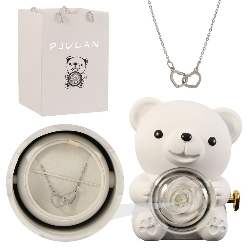 Orsetto rosa eterna con collana incisa