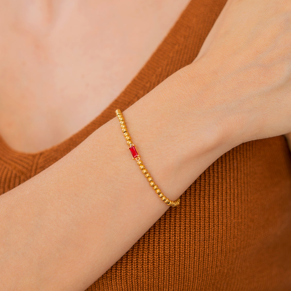Bracciale con Pietra di Nascita e Perline Dorate