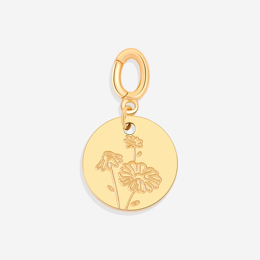 Charm a disco inciso con fiore di nascita