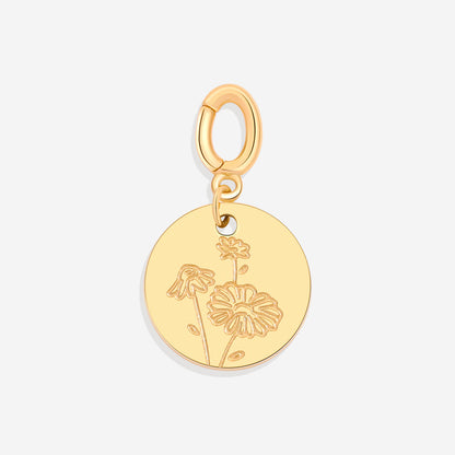 Charm a disco inciso con fiore di nascita