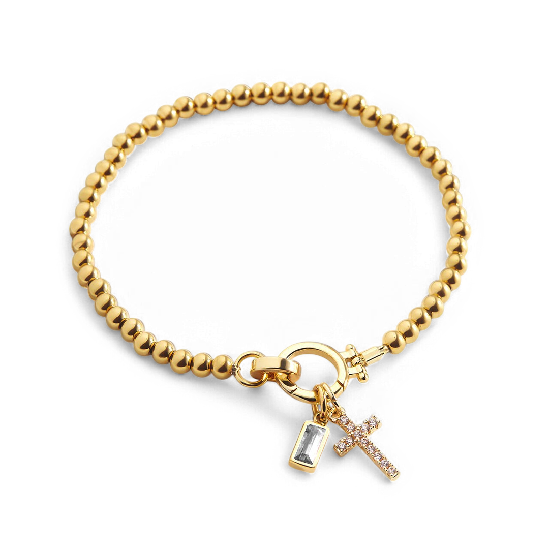 Bracciale con ciondolo a croce e pietra portafortuna