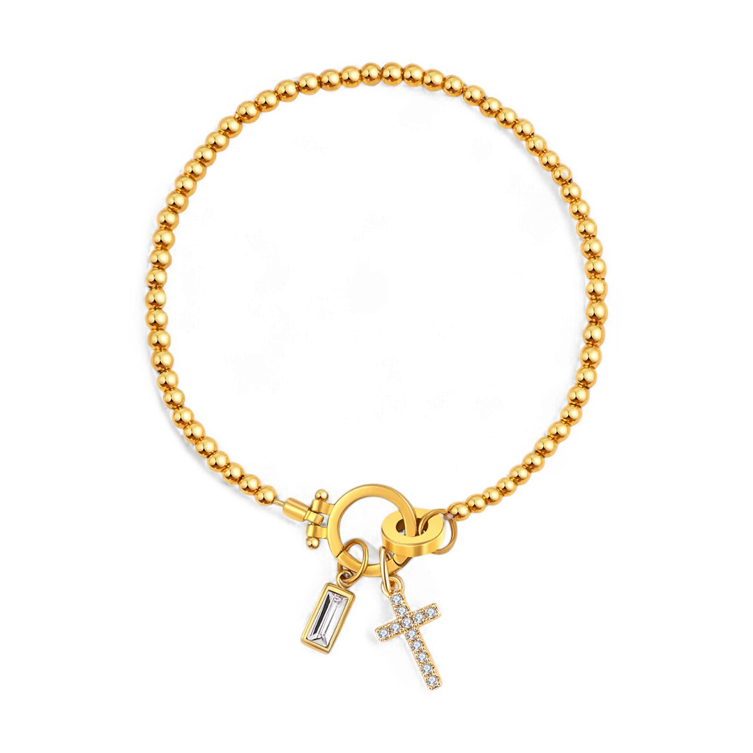 Bracciale con ciondolo a croce e pietra portafortuna