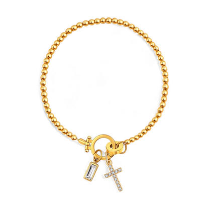 Bracciale con ciondolo a croce e pietra portafortuna