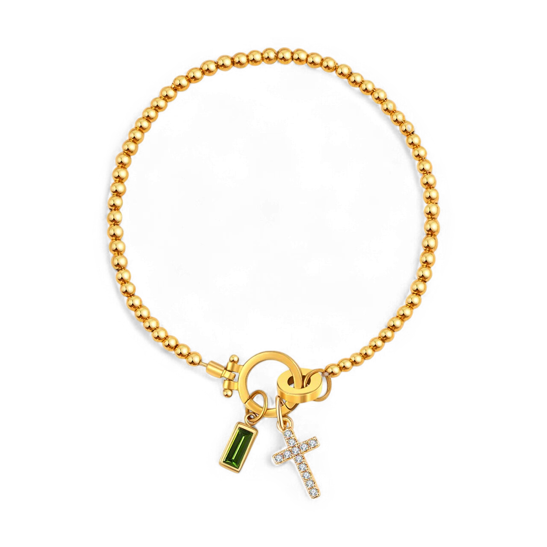 Bracciale con ciondolo a croce e pietra portafortuna