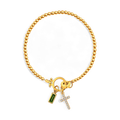 Bracciale con ciondolo a croce e pietra portafortuna