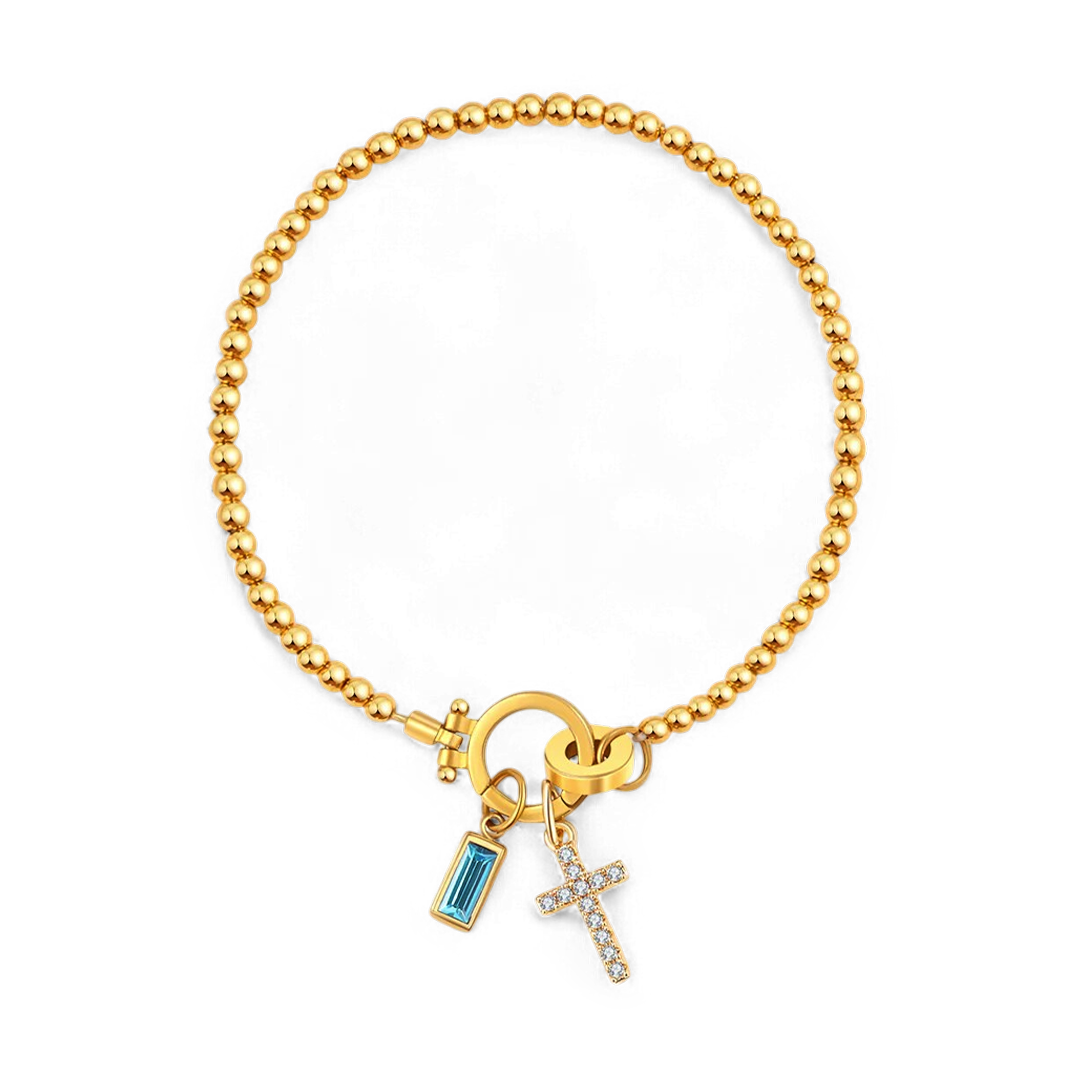 Bracciale con ciondolo a croce e pietra portafortuna