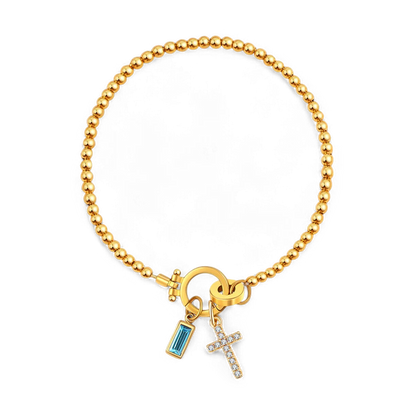Bracciale con ciondolo a croce e pietra portafortuna