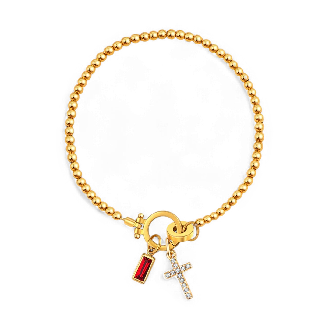 Bracciale con ciondolo a croce e pietra portafortuna