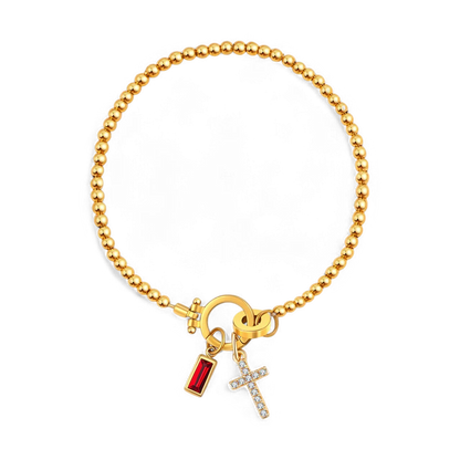 Bracciale con ciondolo a croce e pietra portafortuna