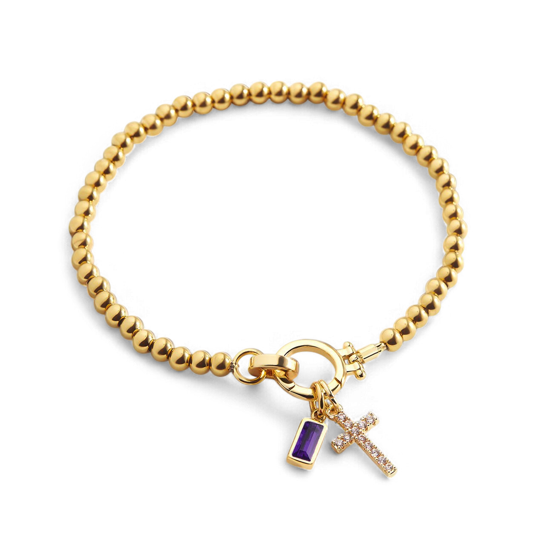 Bracciale con ciondolo a croce e pietra portafortuna