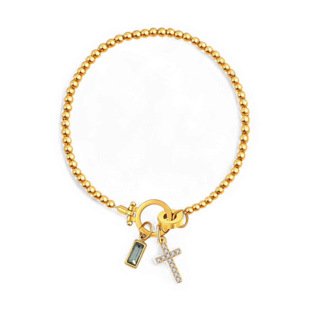 Bracciale con ciondolo a croce e pietra portafortuna