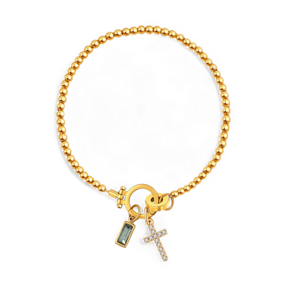 Bracciale con ciondolo a croce e pietra portafortuna