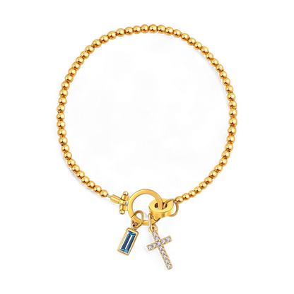 Bracciale con ciondolo a croce e pietra portafortuna
