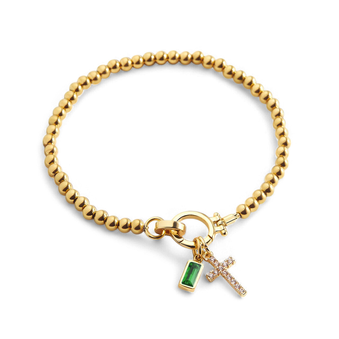 Bracciale con ciondolo a croce e pietra portafortuna