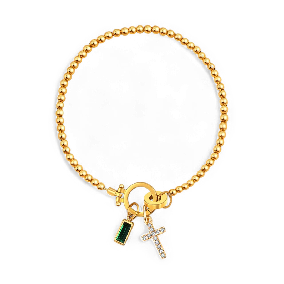 Bracciale con ciondolo a croce e pietra portafortuna