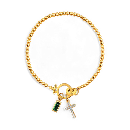 Bracciale con ciondolo a croce e pietra portafortuna