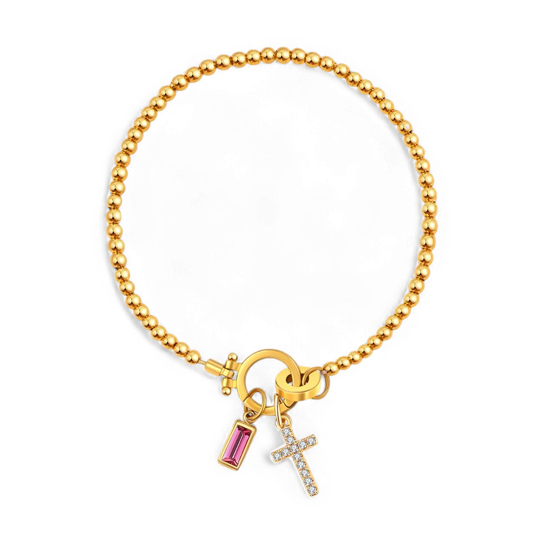 Bracciale con ciondolo a croce e pietra portafortuna