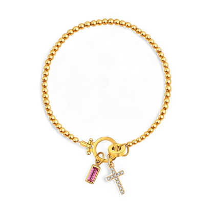 Bracciale con ciondolo a croce e pietra portafortuna