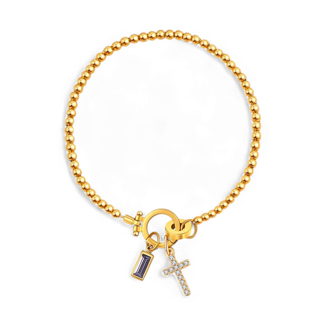 Bracciale con ciondolo a croce e pietra portafortuna