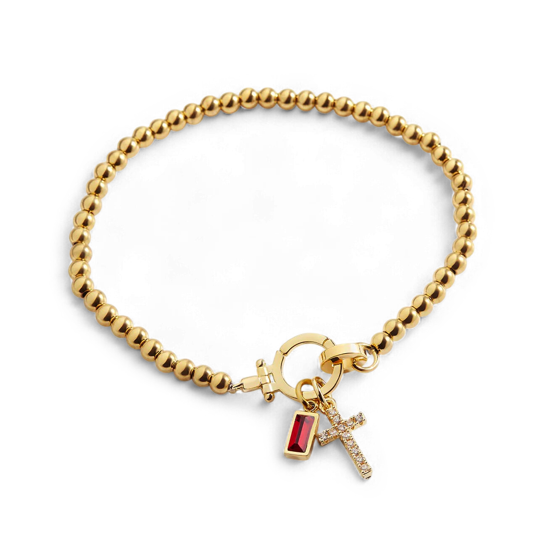 Bracciale con ciondolo a croce e pietra portafortuna