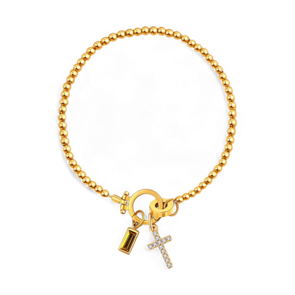Bracciale con ciondolo a croce e pietra portafortuna