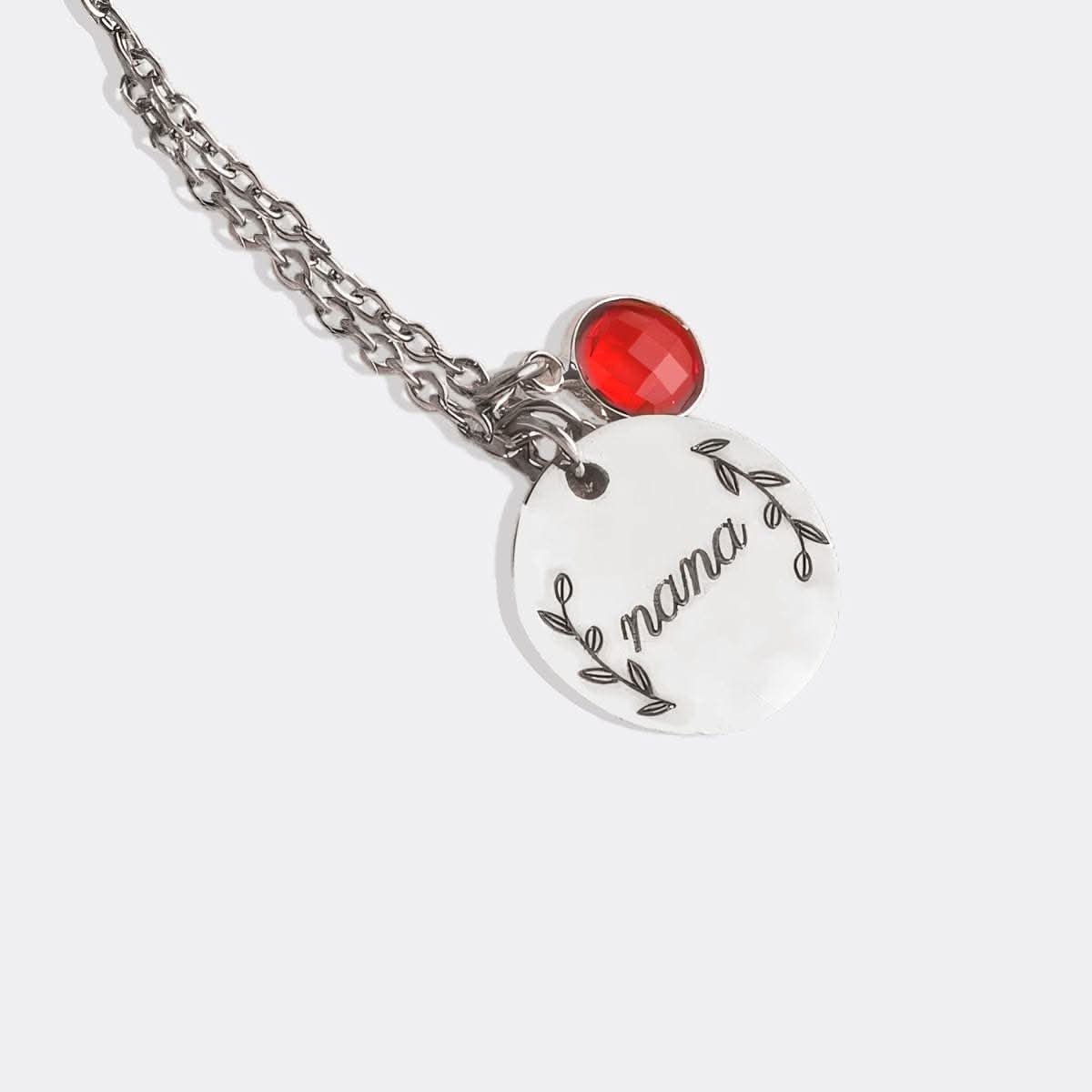 Engraved Birthstone Pendant Necklace with Leaves