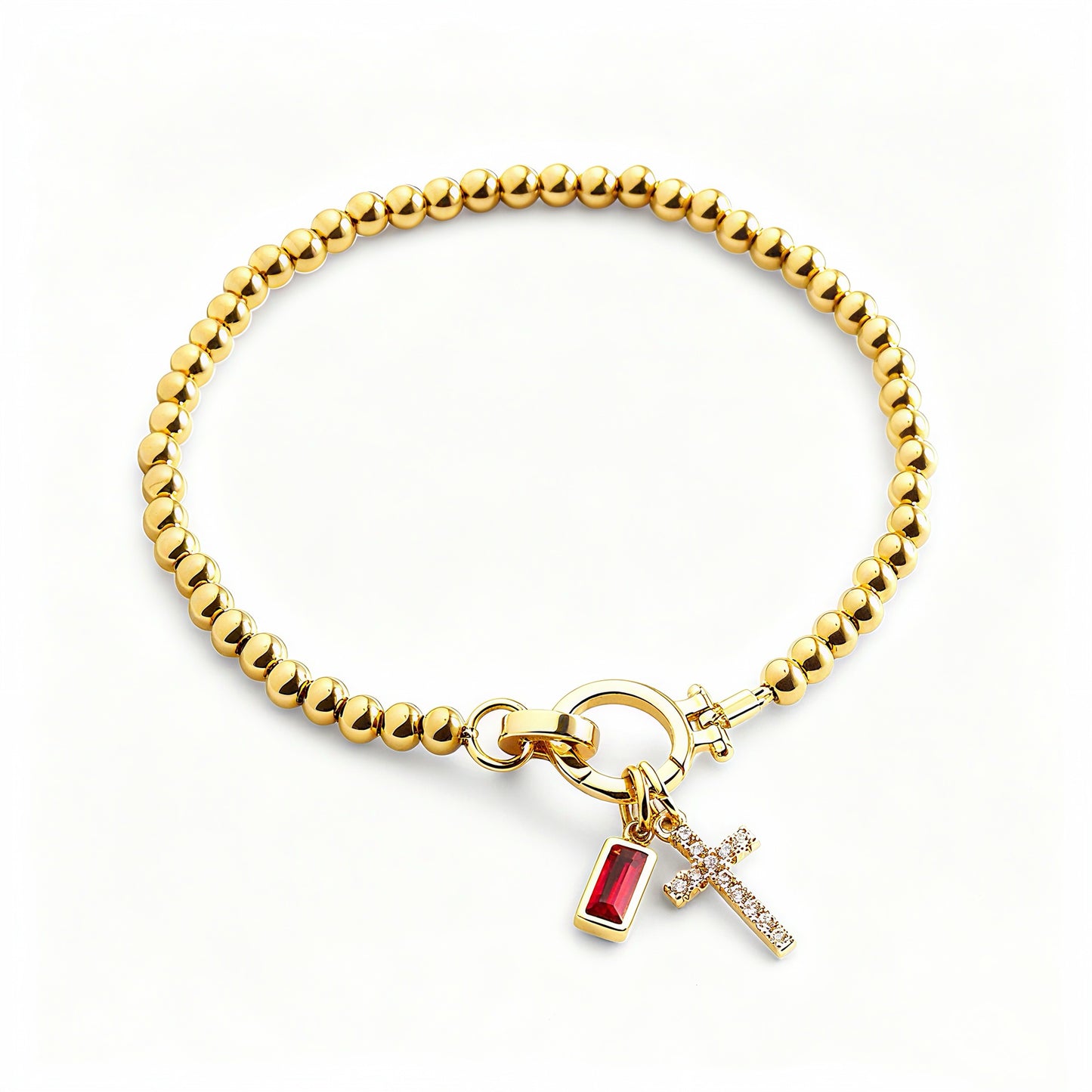 Bracciale con ciondolo a croce e pietra portafortuna