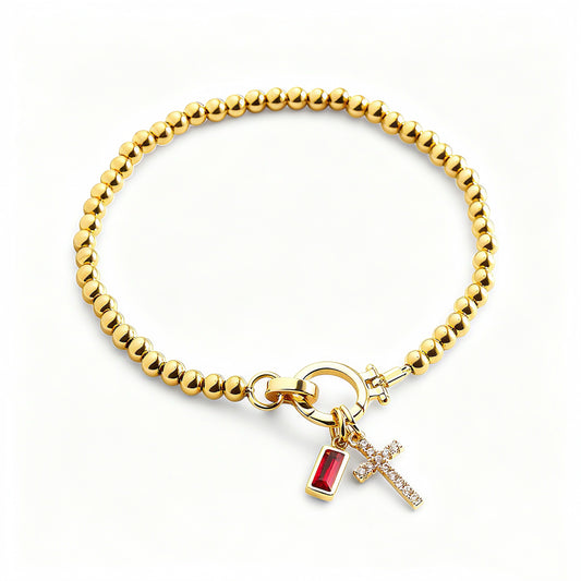 Bracciale con ciondolo a croce e pietra portafortuna