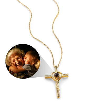 Heart and cross photo necklace
